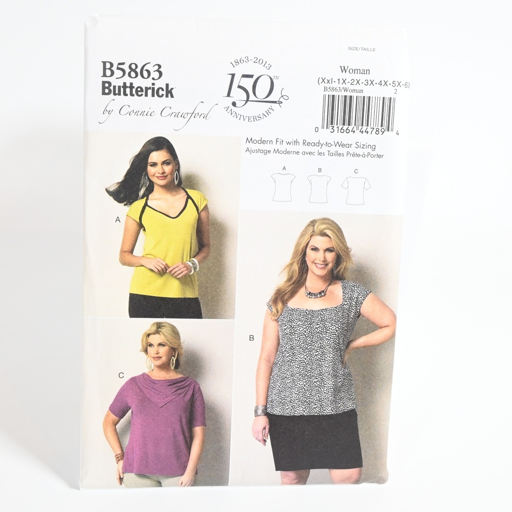 Butterick B5863 Sewing Pattern Woman XXL-6X Pullover Top Uncut Factory Folded